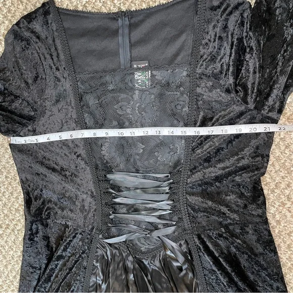 Vintage 90s Lip Service Crushed Velvet Lace Up Corset Maxi Dress - Black - Picture 8 of 14